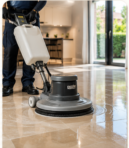 Professional machine cleaning and polishing a hard floor